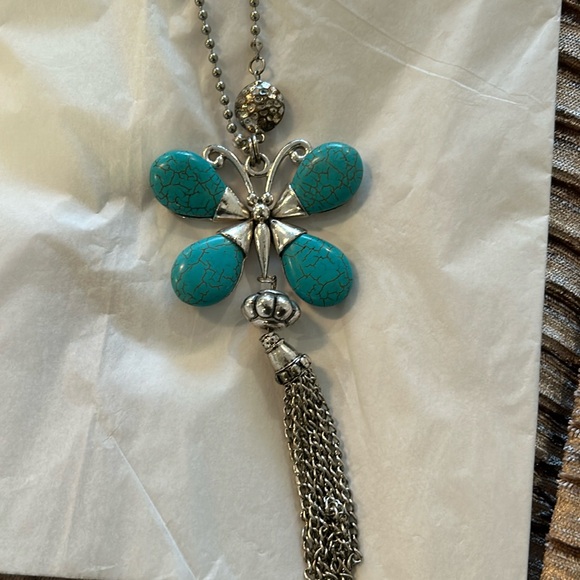 Bohemian Turquoise Colour Long necklace Howlite Stone - Picture 3 of 6